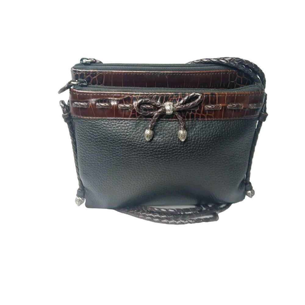 Brighton Leather Liza French Kiss Crossbody Organizer Shoulder Bag Black & Brown